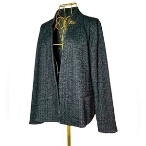 Eileen Fisher Wool Blend Gray & Black Open Tweed Blazer Stand Collar, Pockets SP
